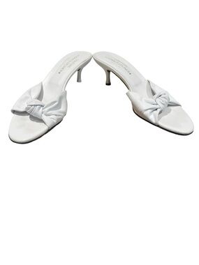 White Leather Knot Heel Slides Size 9.5
